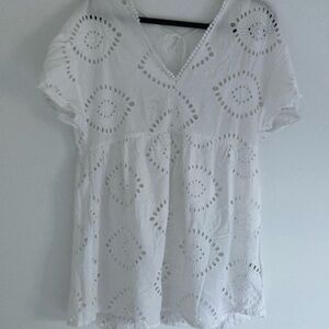 H&M Eyelet embroidered Swimsuit Tassel Swim Beach CoverUp White xs - s